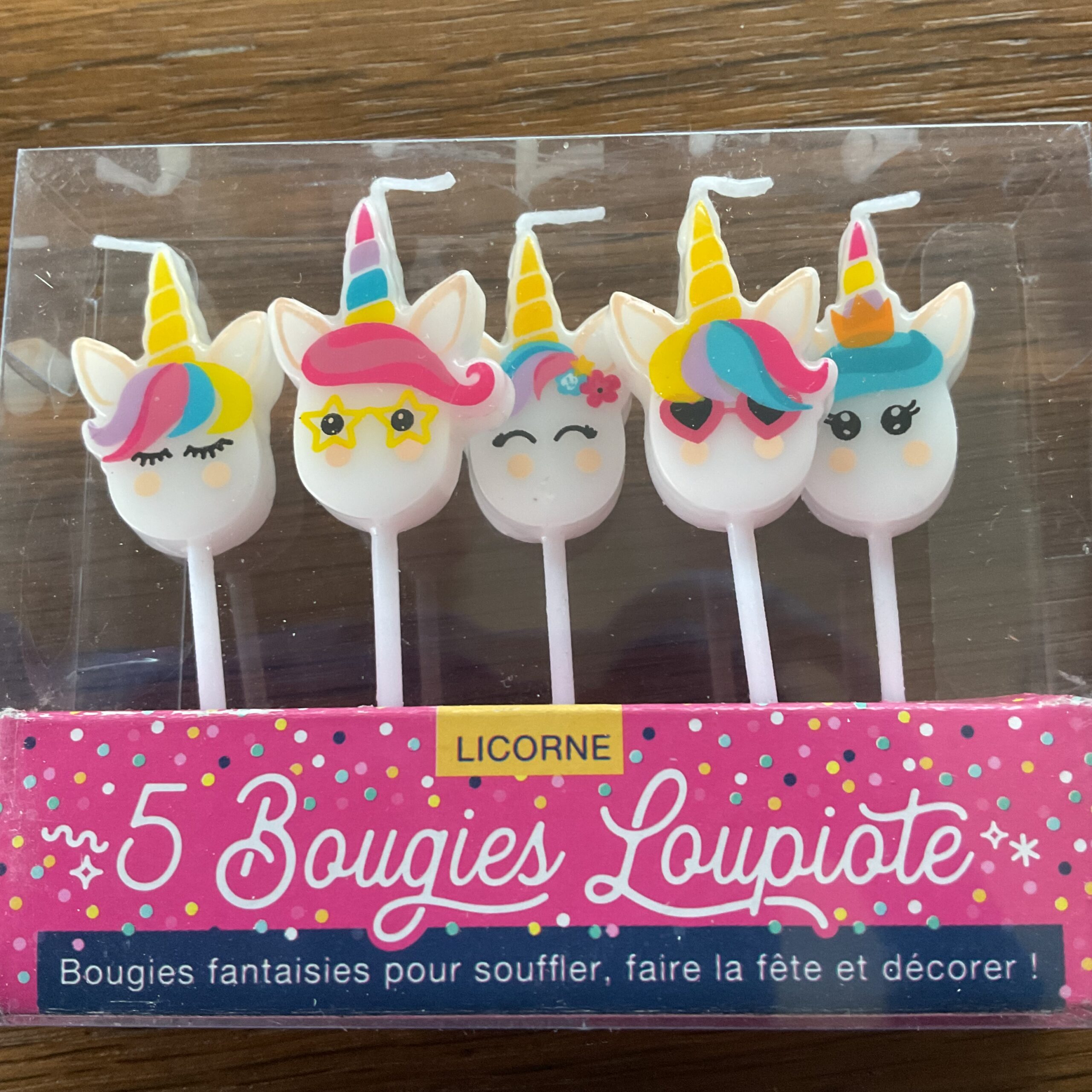 5 bougies d’anniversaire Licorne